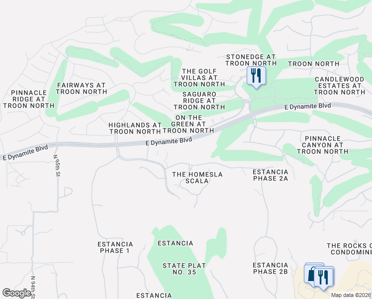 map of restaurants, bars, coffee shops, grocery stores, and more near 10031 East Dynamite Boulevard in Scottsdale