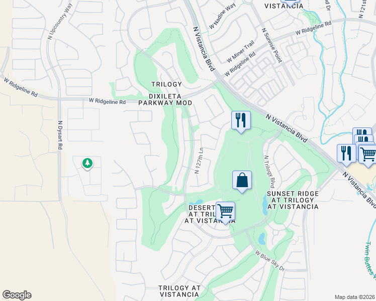 map of restaurants, bars, coffee shops, grocery stores, and more near 28630 North 128th Drive in Peoria