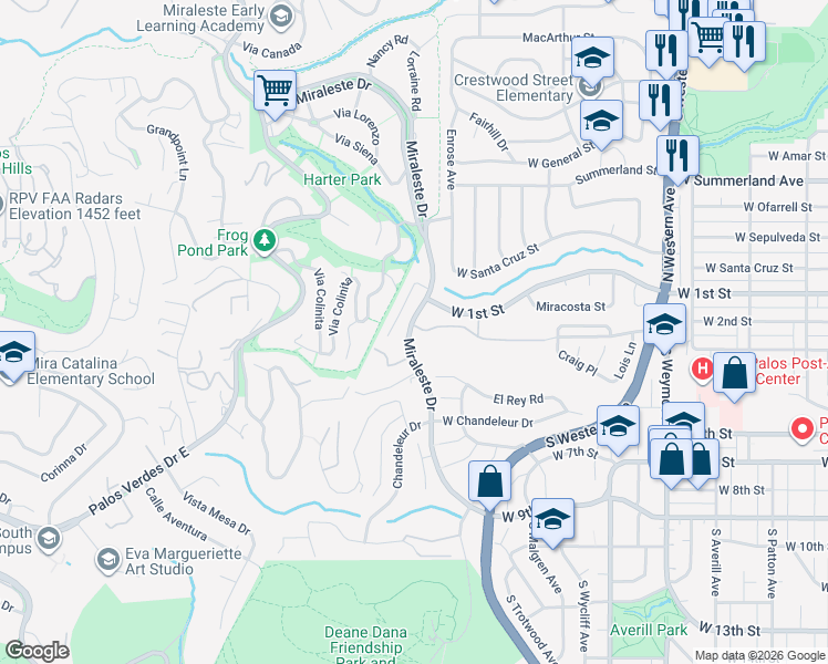 map of restaurants, bars, coffee shops, grocery stores, and more near 4391 Kingsridge Drive in Rancho Palos Verdes