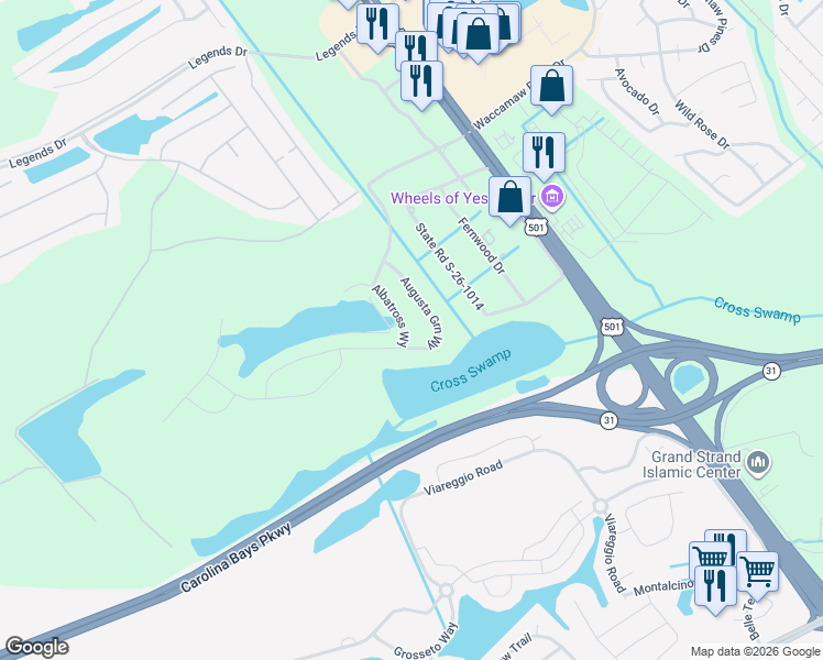 map of restaurants, bars, coffee shops, grocery stores, and more near 225 Greenleaf Circle in Myrtle Beach