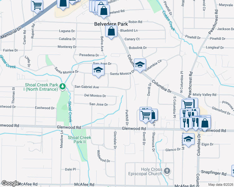 map of restaurants, bars, coffee shops, grocery stores, and more near 1859 San Gabriel Avenue in Decatur