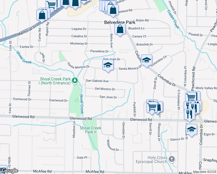 map of restaurants, bars, coffee shops, grocery stores, and more near 1785 San Gabriel Avenue in Decatur