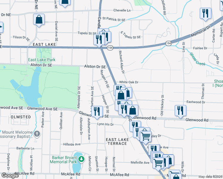 map of restaurants, bars, coffee shops, grocery stores, and more near 366 Morgan Place Southeast in Atlanta