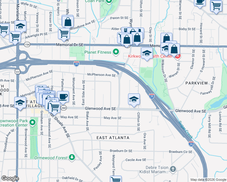 map of restaurants, bars, coffee shops, grocery stores, and more near 412 McWilliams Avenue Southeast in Atlanta