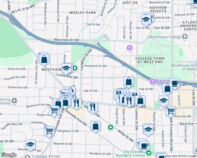 map of restaurants, bars, coffee shops, grocery stores, and more near in Atlanta