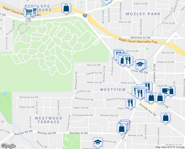 map of restaurants, bars, coffee shops, grocery stores, and more near in Atlanta