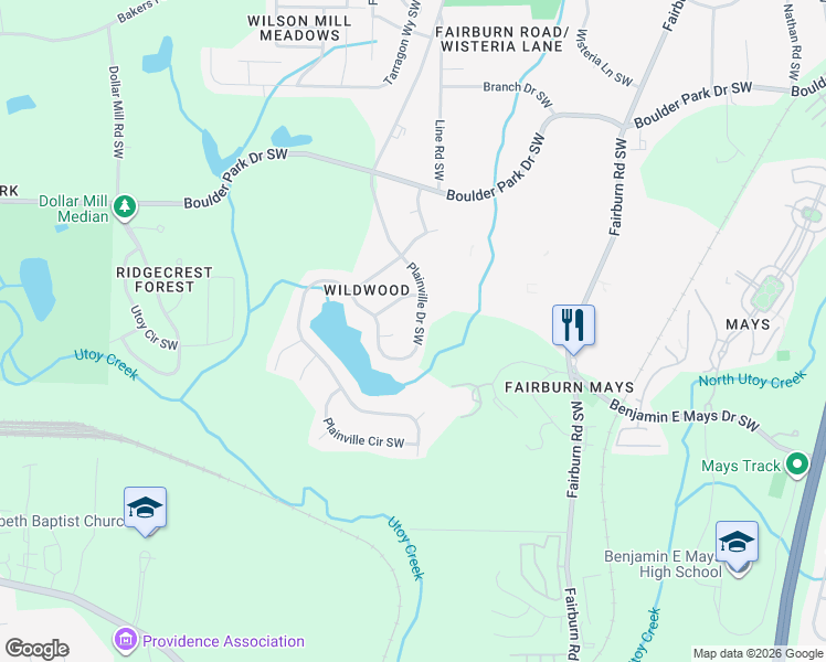 map of restaurants, bars, coffee shops, grocery stores, and more near 422 Plainville Drive Southwest in Atlanta