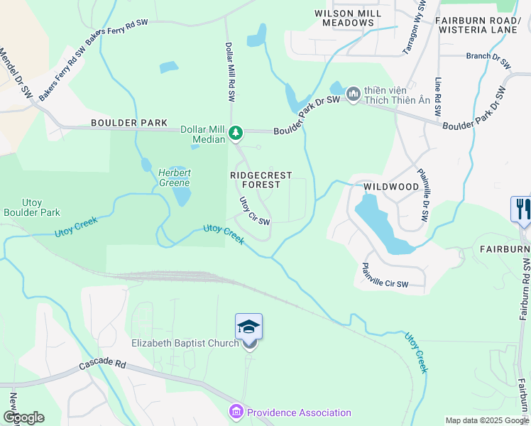 map of restaurants, bars, coffee shops, grocery stores, and more near 455 Dollar Mill Road Southwest in Atlanta