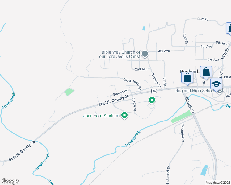 map of restaurants, bars, coffee shops, grocery stores, and more near 30 Pine Street in Ragland