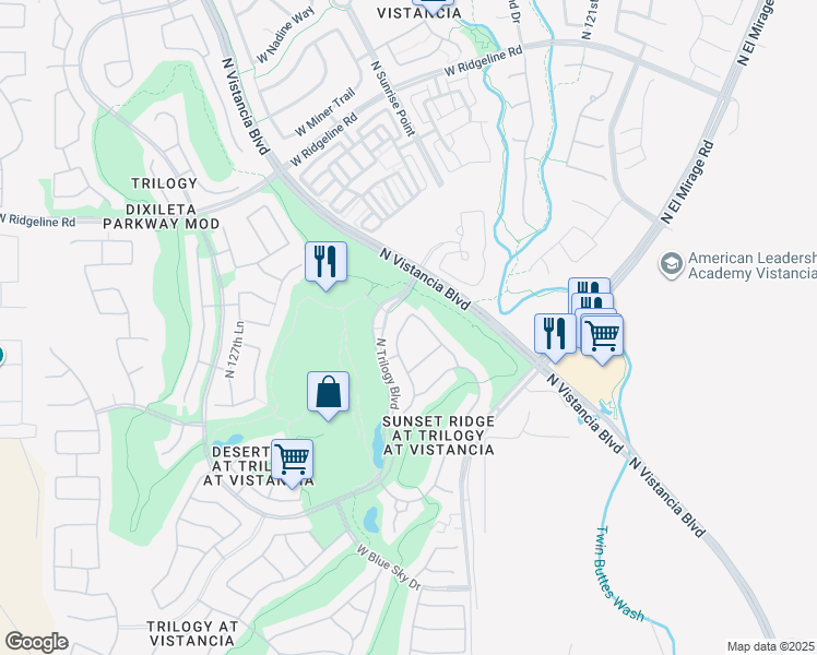 map of restaurants, bars, coffee shops, grocery stores, and more near 28601 North 124th Drive in Peoria