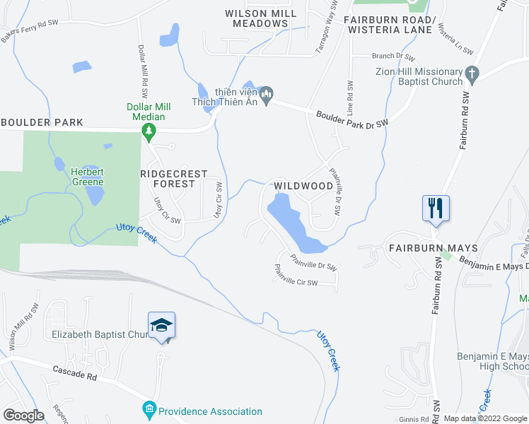 map of restaurants, bars, coffee shops, grocery stores, and more near 688 Plainville Drive Southwest in Atlanta