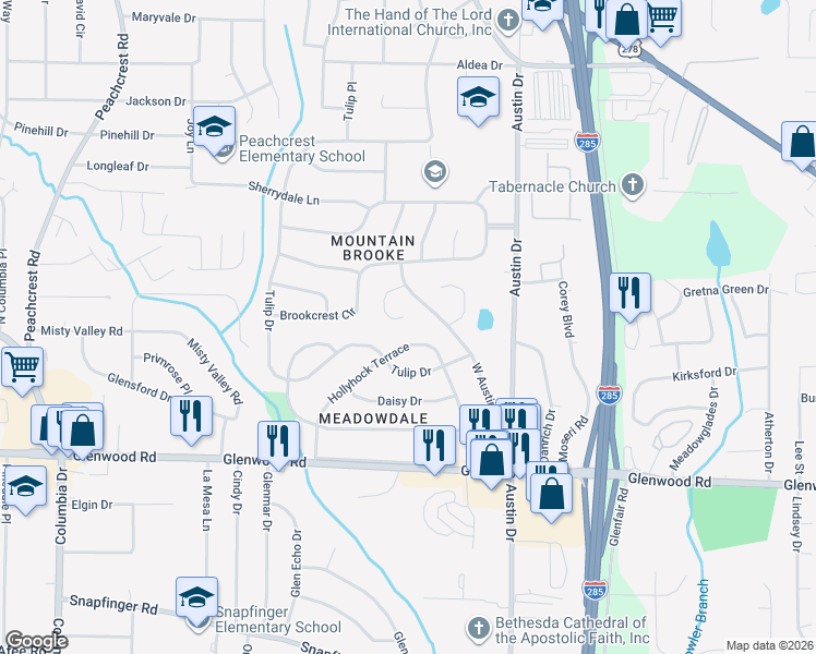 map of restaurants, bars, coffee shops, grocery stores, and more near 1685 Liberty Valley in Decatur