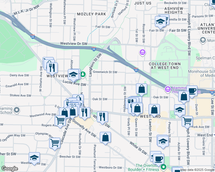 map of restaurants, bars, coffee shops, grocery stores, and more near 1303 Lucile Avenue Southwest in Atlanta