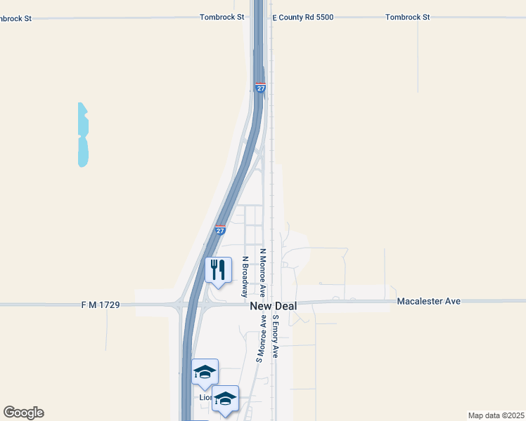 map of restaurants, bars, coffee shops, grocery stores, and more near 403 Monroe Ave in Lubbock