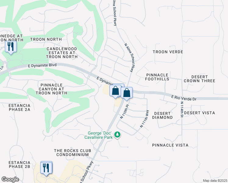map of restaurants, bars, coffee shops, grocery stores, and more near 10959 East Dynamite Boulevard in Scottsdale