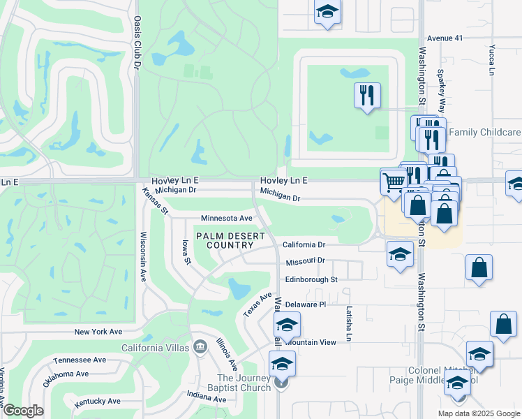 map of restaurants, bars, coffee shops, grocery stores, and more near 42260 Warner Trail in Palm Desert