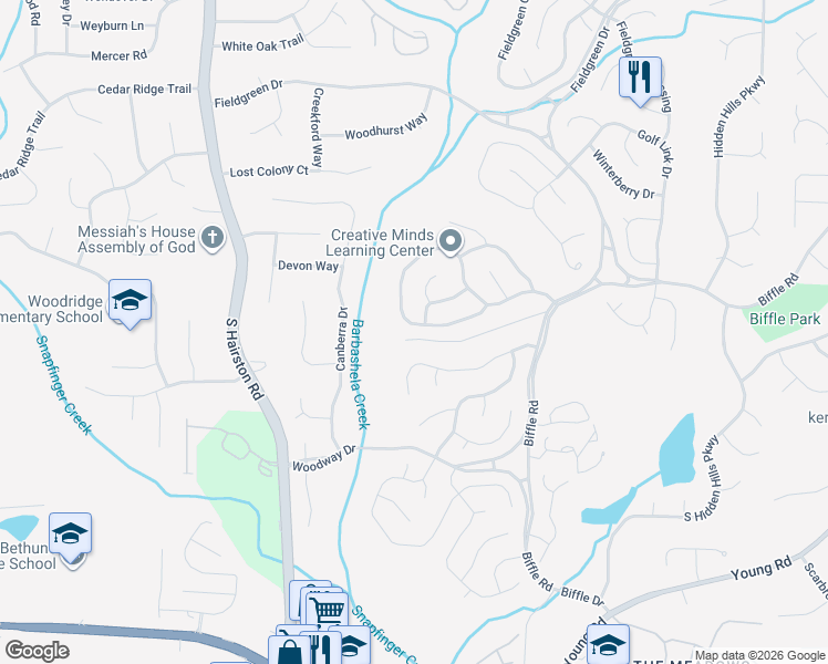 map of restaurants, bars, coffee shops, grocery stores, and more near 4888 Terrace Green Way in Stone Mountain