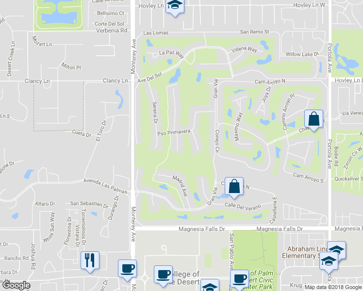 map of restaurants, bars, coffee shops, grocery stores, and more near 298 San Vincente Circle in Palm Desert