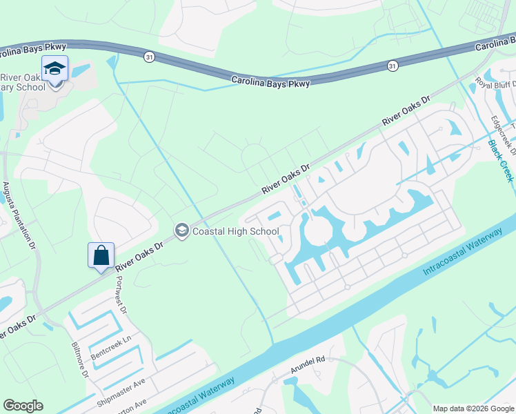 map of restaurants, bars, coffee shops, grocery stores, and more near 448 Plantation Oaks Drive in Myrtle Beach