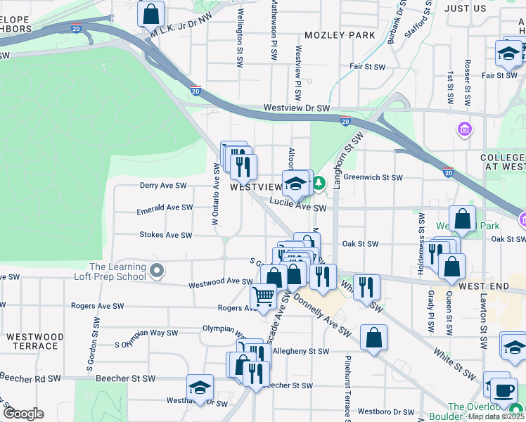 map of restaurants, bars, coffee shops, grocery stores, and more near 475 Willard Avenue Southwest in Atlanta