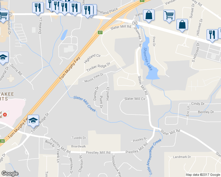 map of restaurants, bars, coffee shops, grocery stores, and more near 8726 Hamil Court in Douglasville