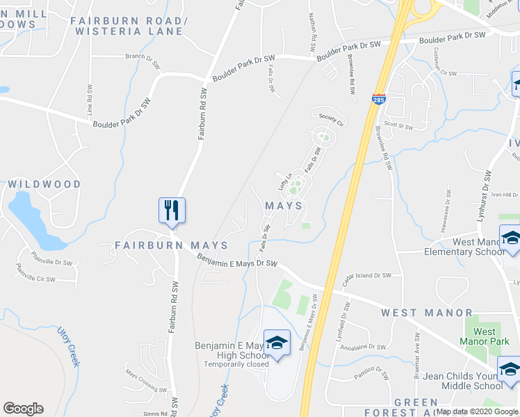 map of restaurants, bars, coffee shops, grocery stores, and more near 651 Providence Place Southwest in Atlanta