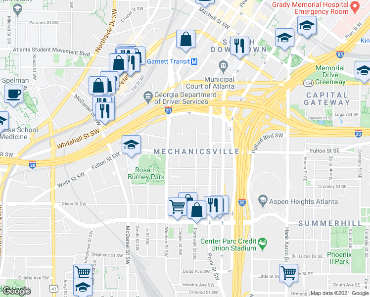 map of restaurants, bars, coffee shops, grocery stores, and more near in Atlanta