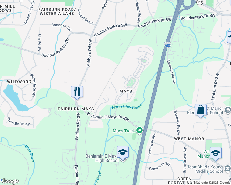 map of restaurants, bars, coffee shops, grocery stores, and more near 651 Providence Place Southwest in Atlanta