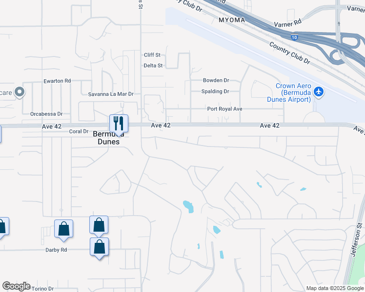 map of restaurants, bars, coffee shops, grocery stores, and more near 79211 Bermuda Dunes Drive in Bermuda Dunes