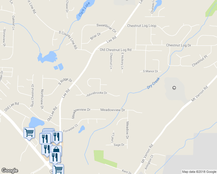 map of restaurants, bars, coffee shops, grocery stores, and more near 2579 Jenna Lane in Lithia Springs