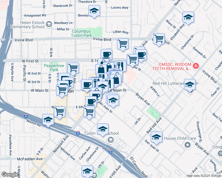map of restaurants, bars, coffee shops, grocery stores, and more near 13612 Newport Avenue in Tustin