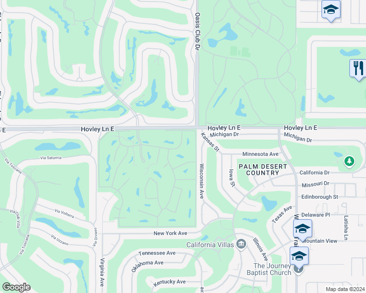 map of restaurants, bars, coffee shops, grocery stores, and more near 76913 Morocco Road in Palm Desert