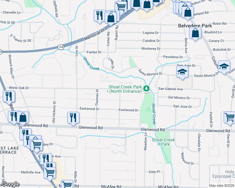 map of restaurants, bars, coffee shops, grocery stores, and more near 1701 Welika Drive in Decatur