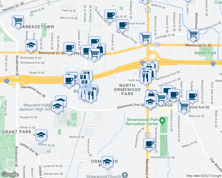 map of restaurants, bars, coffee shops, grocery stores, and more near 991 Faith Avenue Southeast in Atlanta