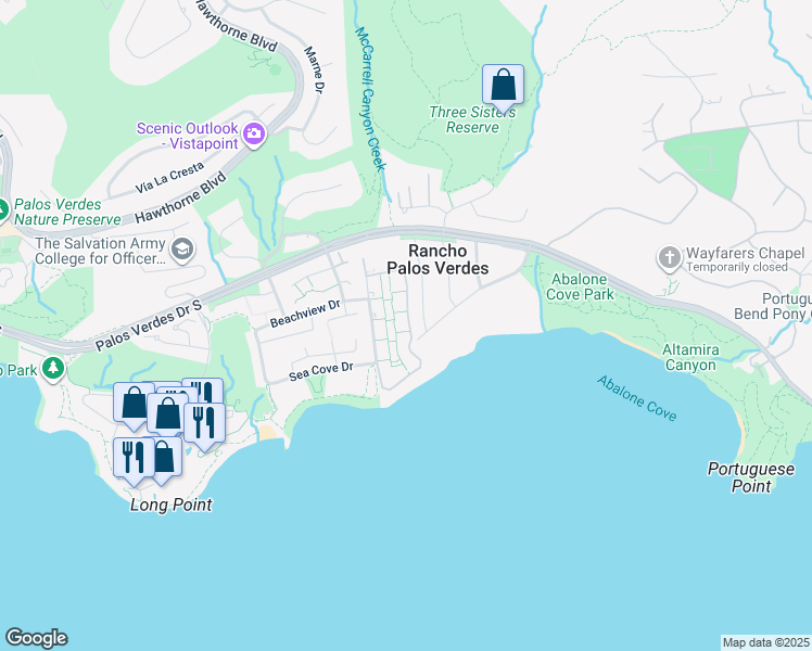 map of restaurants, bars, coffee shops, grocery stores, and more near 32821 Seagate Drive in Rancho Palos Verdes