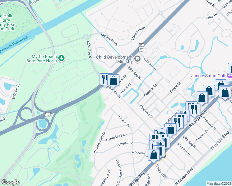 map of restaurants, bars, coffee shops, grocery stores, and more near 900 62nd Avenue North in Myrtle Beach