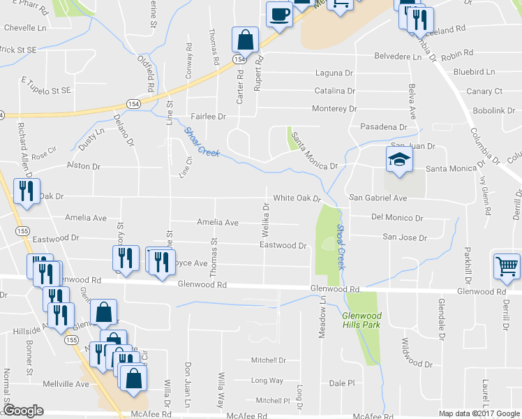 map of restaurants, bars, coffee shops, grocery stores, and more near 1701 Welika Drive in Decatur