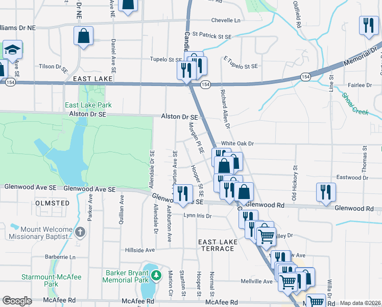 map of restaurants, bars, coffee shops, grocery stores, and more near 365 Hooper Street Southeast in Atlanta