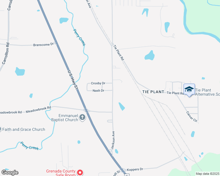 map of restaurants, bars, coffee shops, grocery stores, and more near Jackson Avenue in Grenada