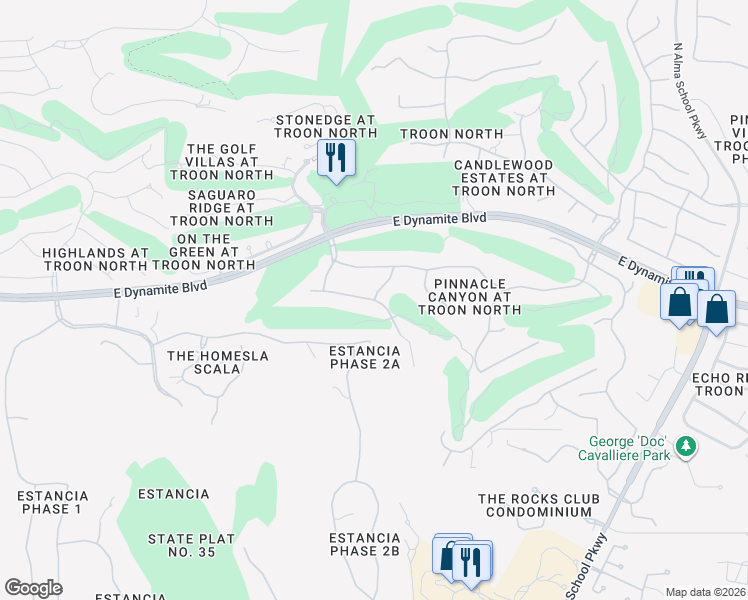 map of restaurants, bars, coffee shops, grocery stores, and more near 10495 East White Feather Drive in Scottsdale