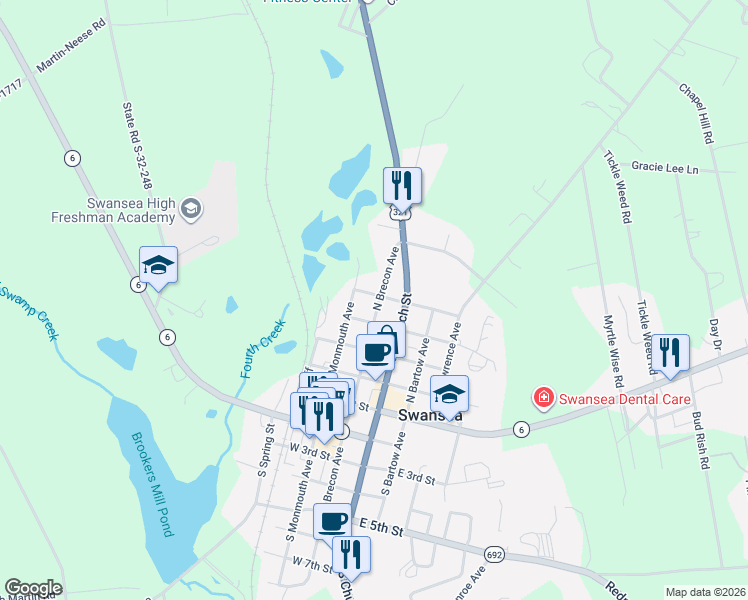 map of restaurants, bars, coffee shops, grocery stores, and more near 490 North Brecon Avenue in Swansea