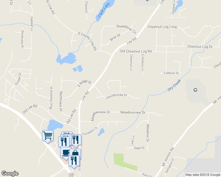 map of restaurants, bars, coffee shops, grocery stores, and more near 2101 Alyssa Court in Lithia Springs