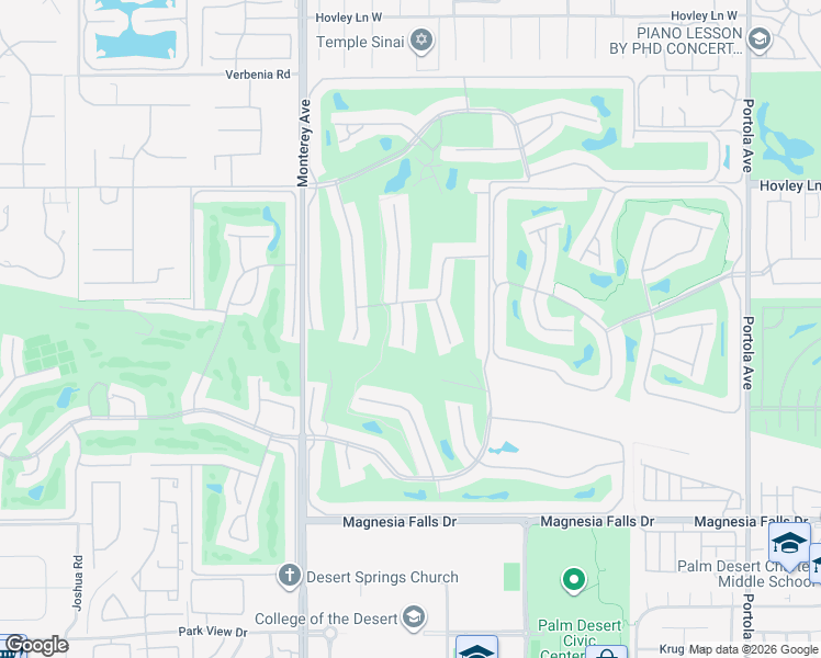 map of restaurants, bars, coffee shops, grocery stores, and more near 290 San Vincente Circle in Palm Desert