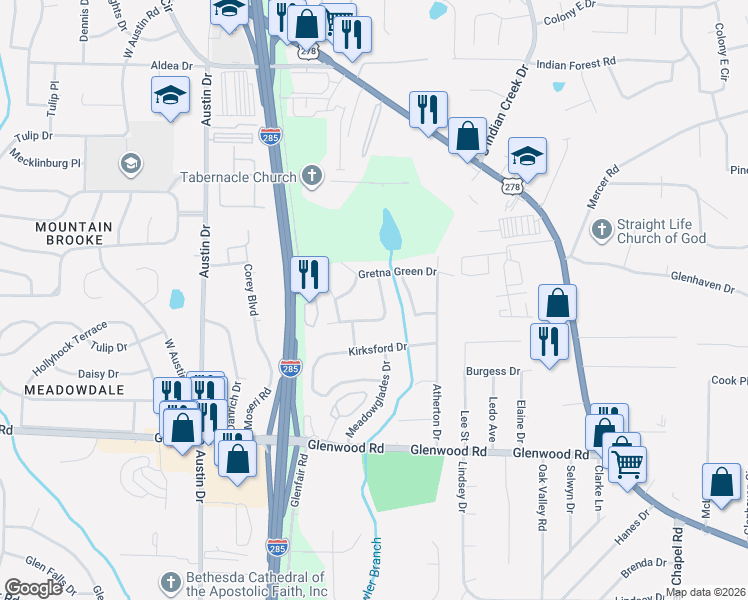 map of restaurants, bars, coffee shops, grocery stores, and more near 1678 Camperdown Circle in Decatur