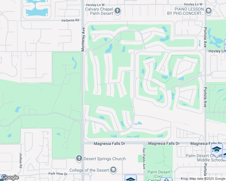 map of restaurants, bars, coffee shops, grocery stores, and more near 290 San Vincente Circle in Palm Desert
