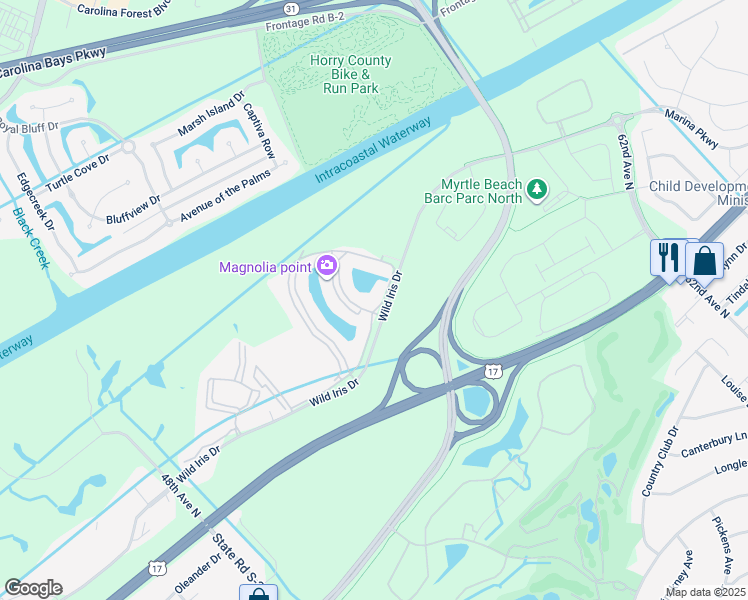 map of restaurants, bars, coffee shops, grocery stores, and more near 4833 Luster Leaf Circle in Myrtle Beach