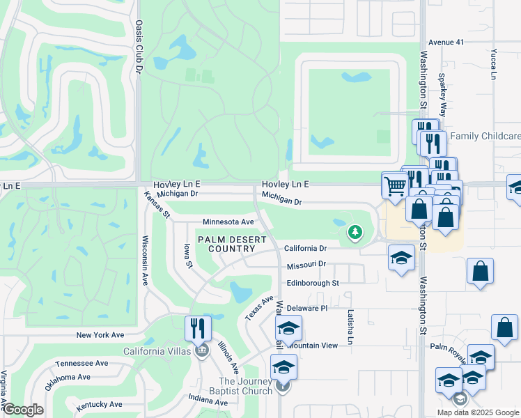 map of restaurants, bars, coffee shops, grocery stores, and more near 42240 Warner Trail in Palm Desert