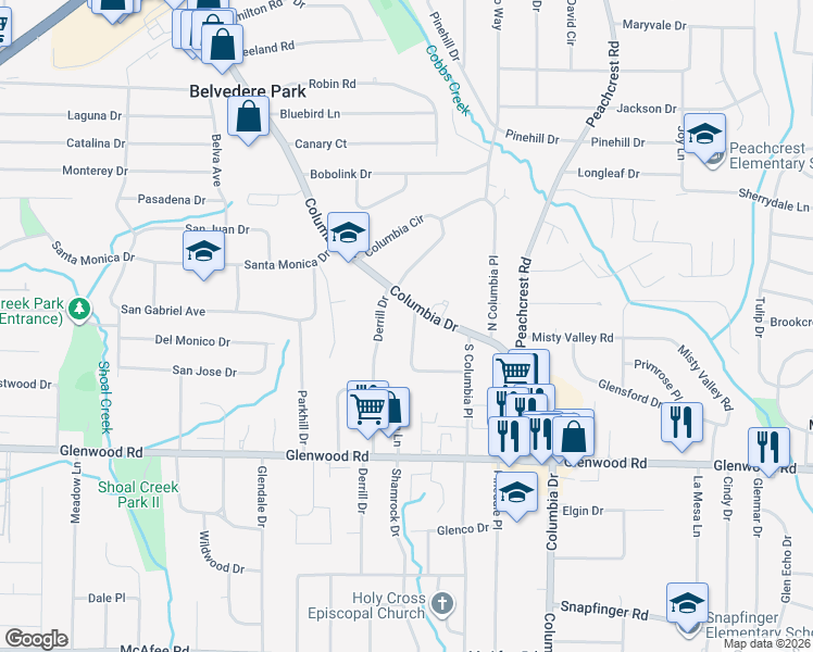 map of restaurants, bars, coffee shops, grocery stores, and more near 1697 McKenzie Drive in Decatur
