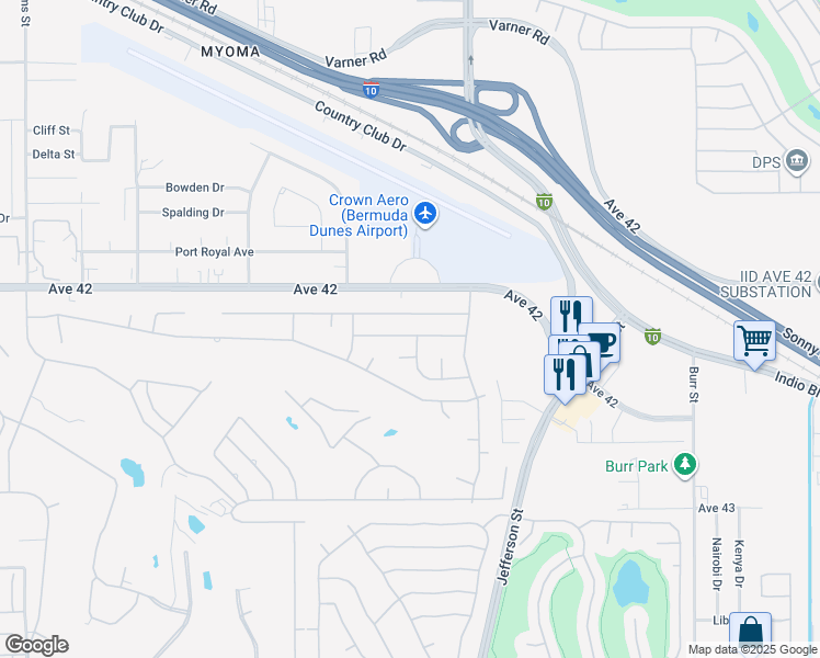 map of restaurants, bars, coffee shops, grocery stores, and more near 79900 Trinidad Drive in Bermuda Dunes