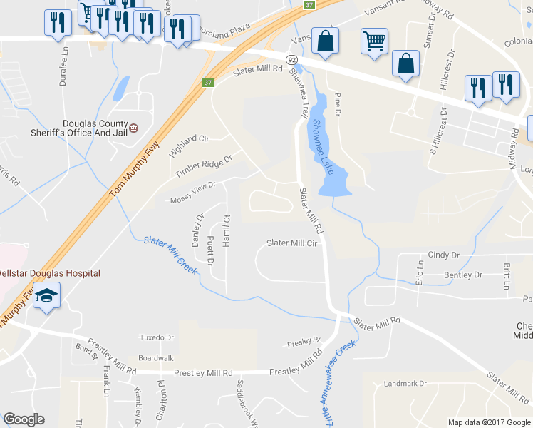 map of restaurants, bars, coffee shops, grocery stores, and more near 701 Haven Circle in Douglasville